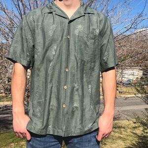 Olive Green Paradise Blue 100% silk shirt